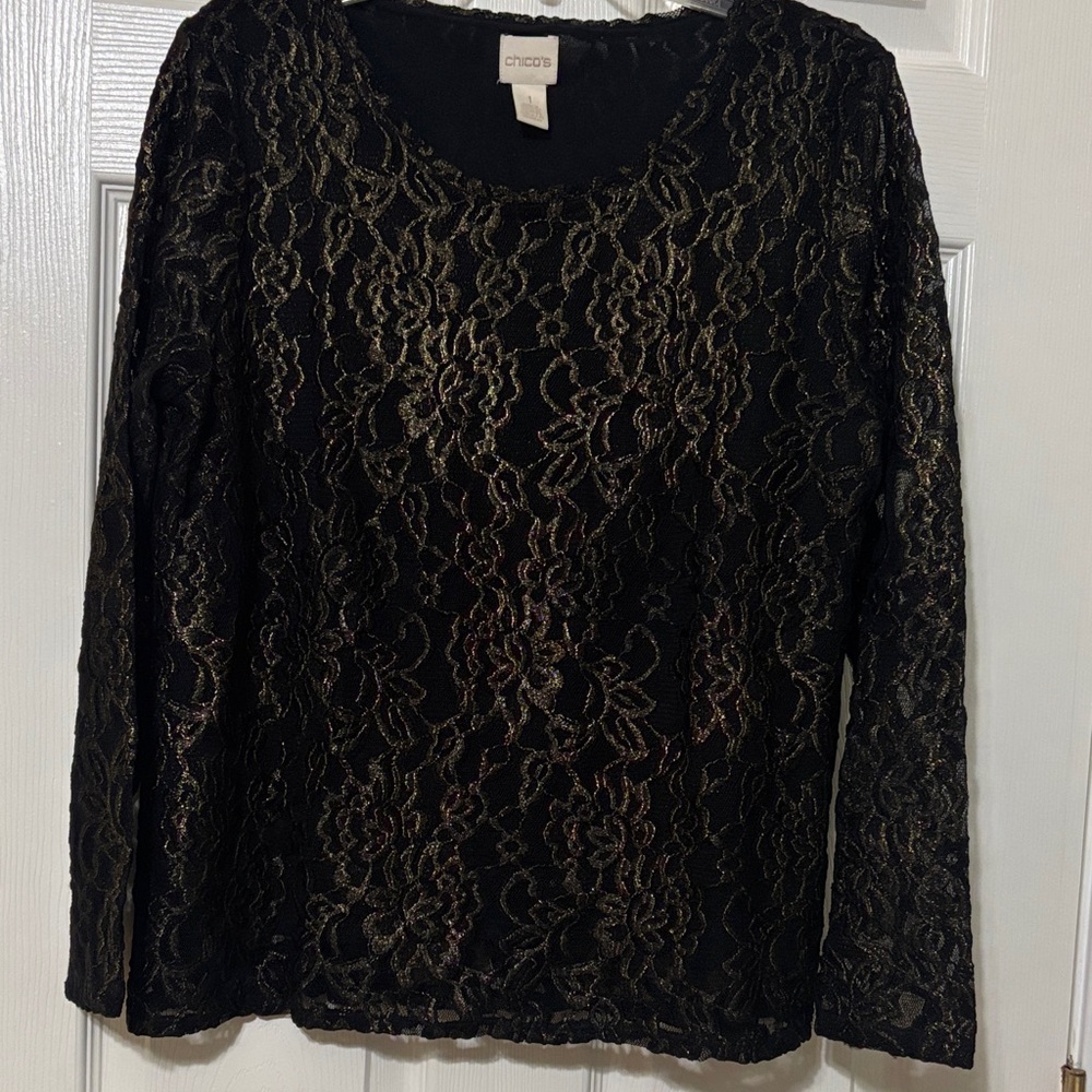 Chico's Elegant Black Floral Lace Blouse
